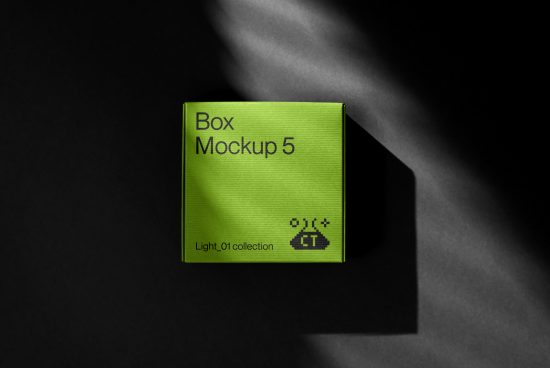Green box mockup with shadow overlay from Light_01 collection, ideal for packaging design presentations, digital asset for graphic designers.